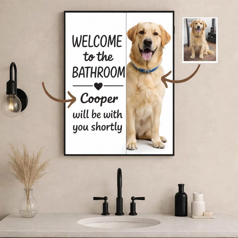 Custom Dog Wall Art Poster, welcome to the bathroom
