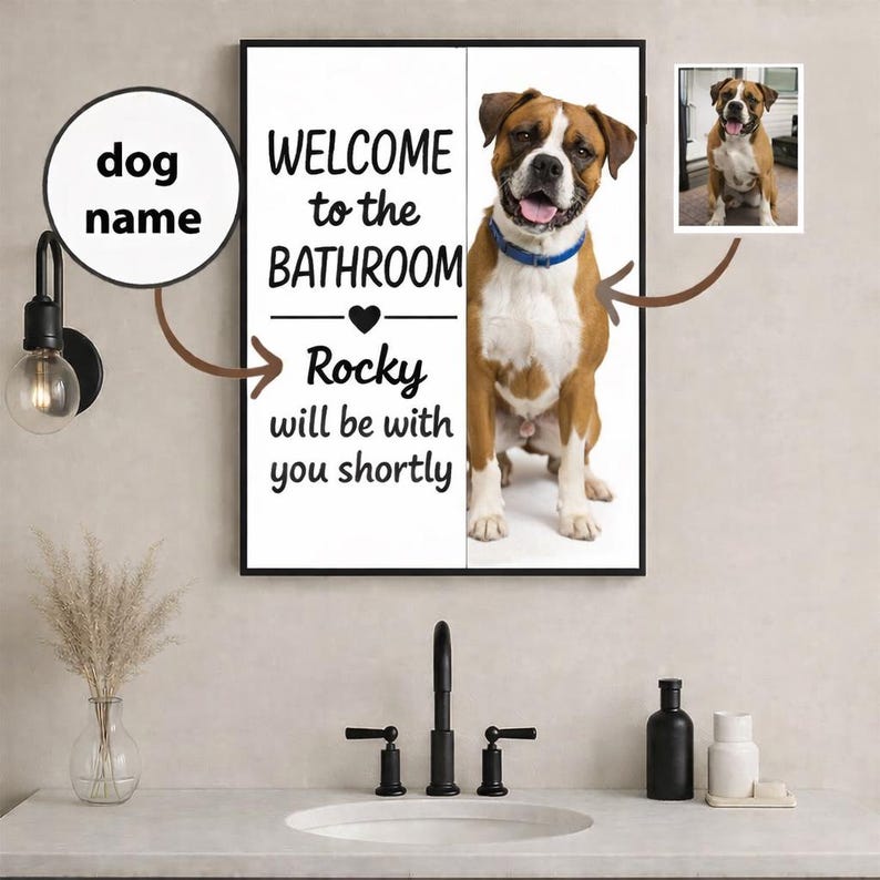 Custom Dog Wall Art Poster, welcome to the bathroom