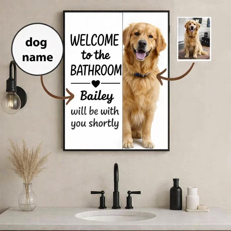 Custom Dog Wall Art Poster, welcome to the bathroom