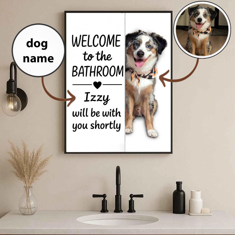 Custom Dog Wall Art Poster, welcome to the bathroom