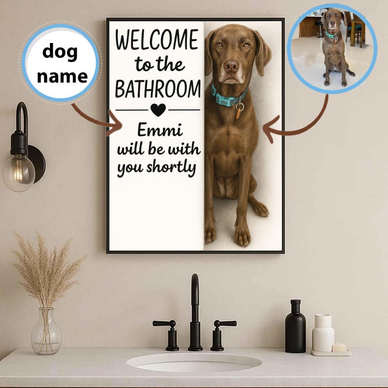 Custom Dog Wall Art Poster, welcome to the bathroom