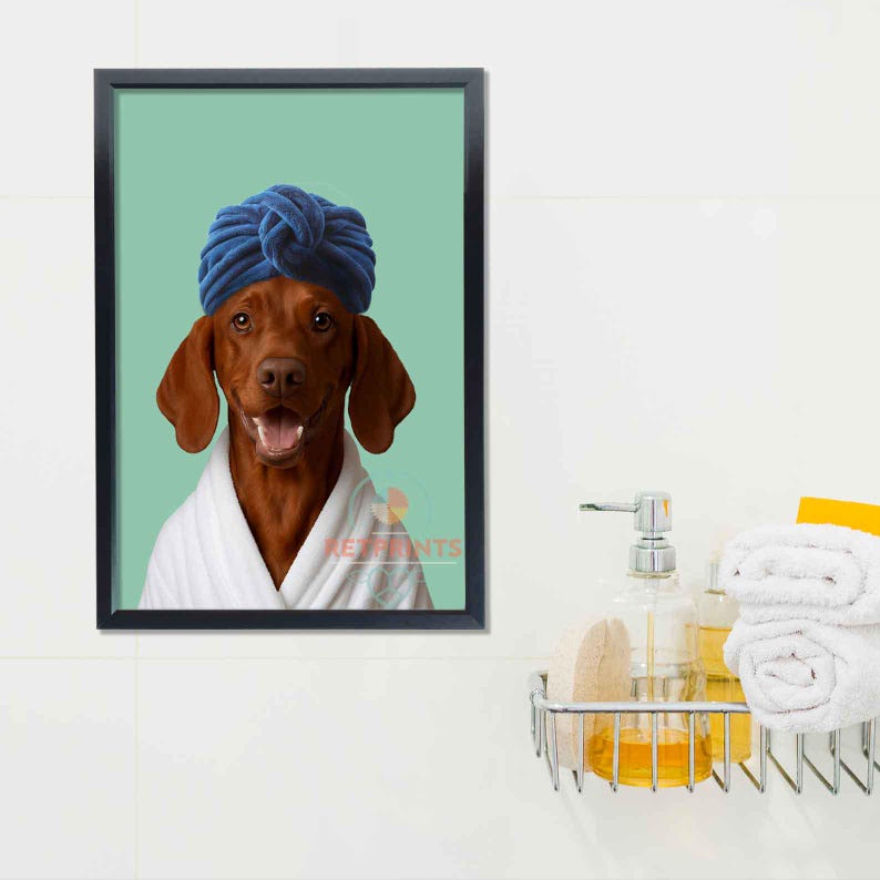 Personalized Pet Poster  Dog in Toilet, Dog Reading Newspaper on Toilet,