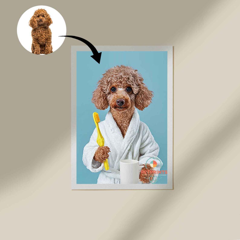 Personalized Pet Poster  Dog in Toilet, Dog Reading Newspaper on Toilet,