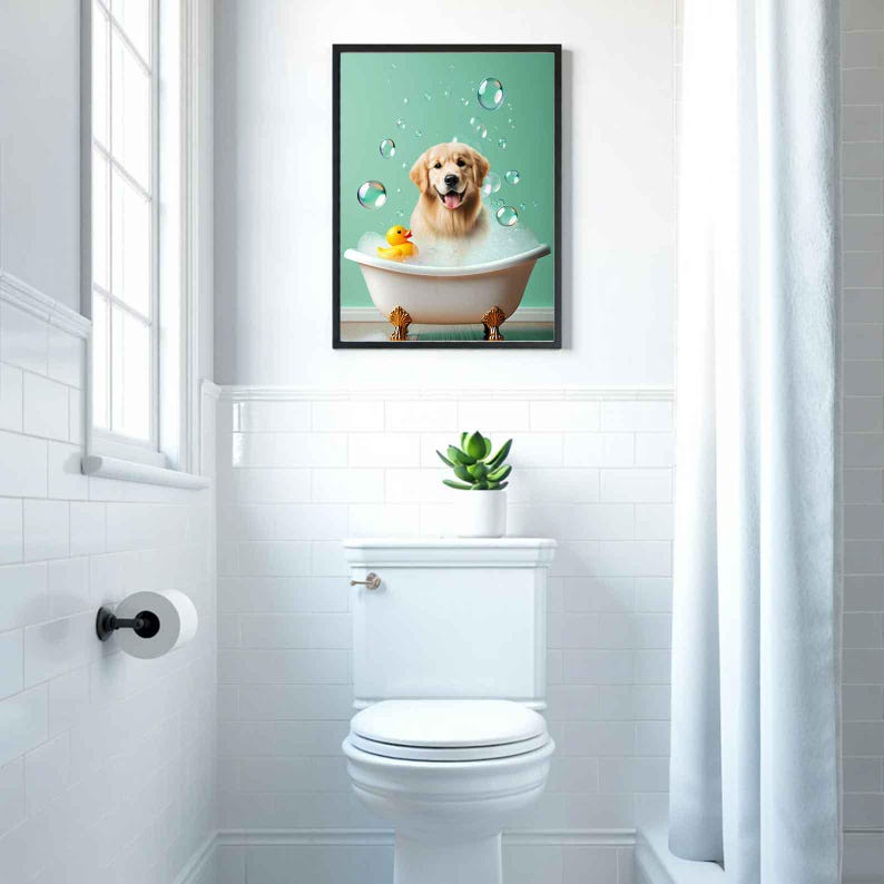 Personalized Pet Poster  Dog in Toilet, Dog Reading Newspaper on Toilet,