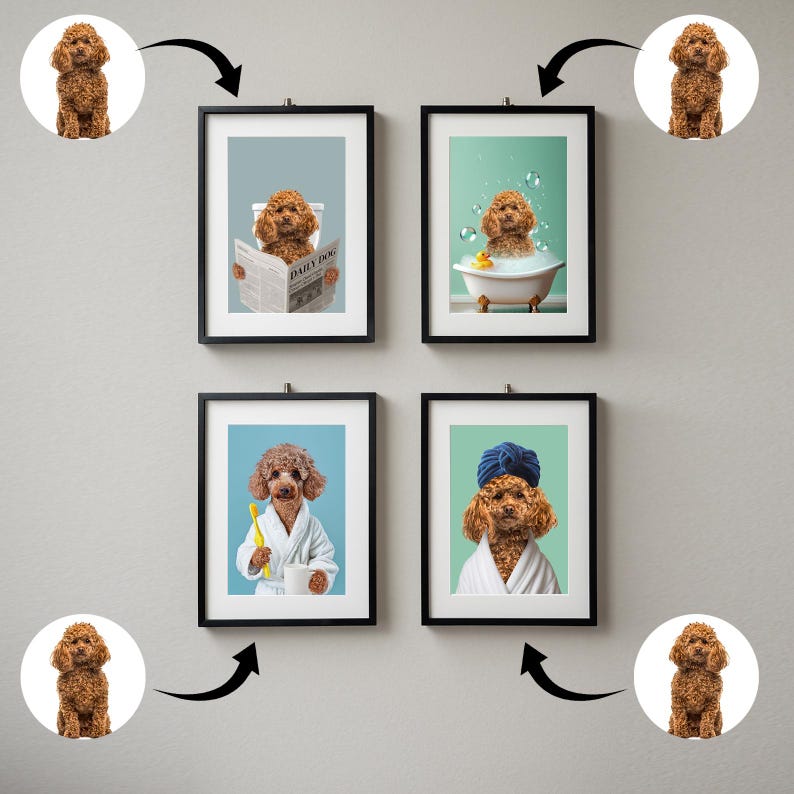 Personalized Pet Poster  Dog in Toilet, Dog Reading Newspaper on Toilet,