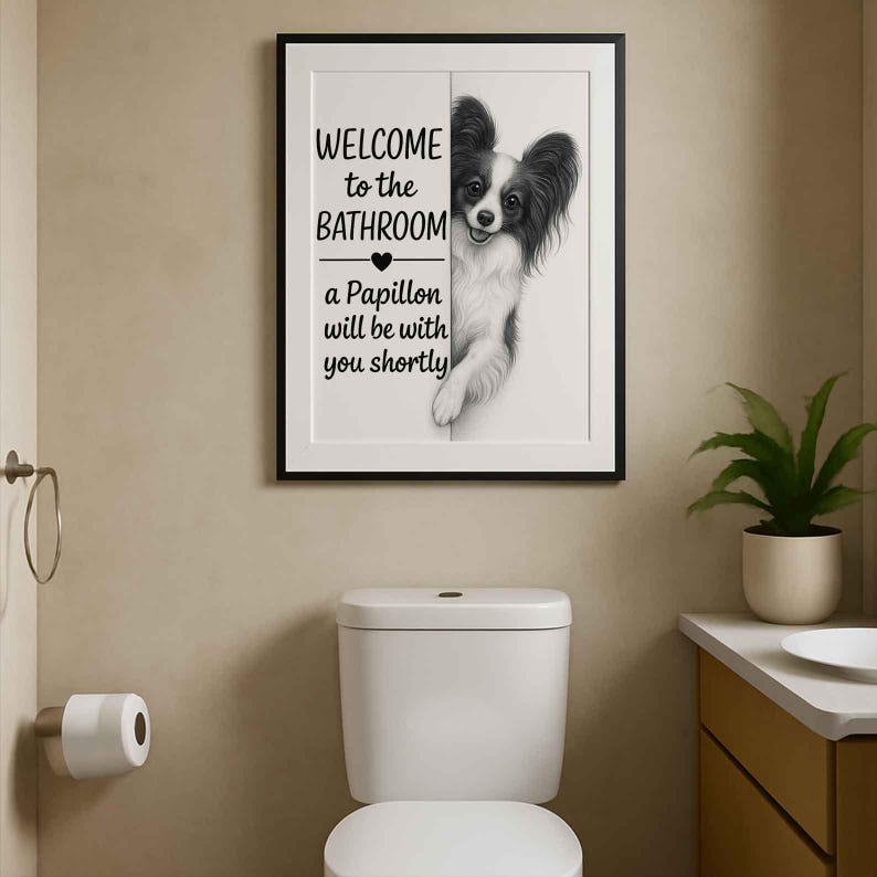 Papillon Bathroom Poster | welcome to the bathroom