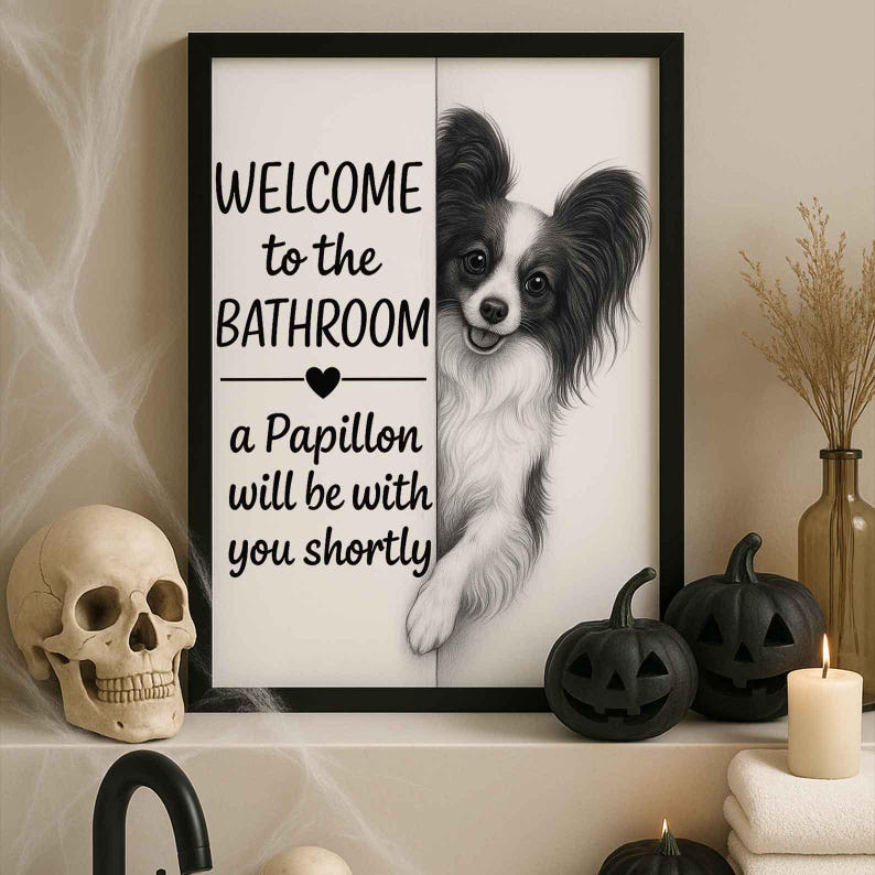 Papillon Bathroom Poster | welcome to the bathroom