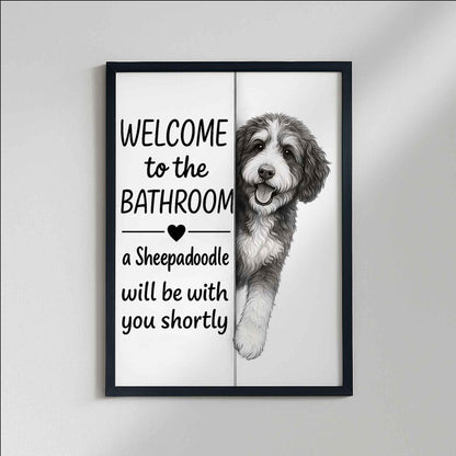Sheepadoodle Bathroom Poster | welcome to the bathroom