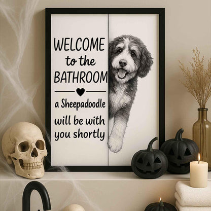 Sheepadoodle Bathroom Poster | welcome to the bathroom