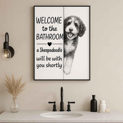 Sheepadoodle Bathroom Poster | welcome to the bathroom