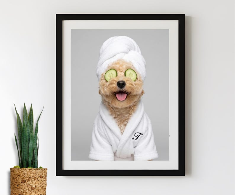 Custom Dog Bathroom Portraits (Set of 4) – Funny Dog Spa Prints - digital file