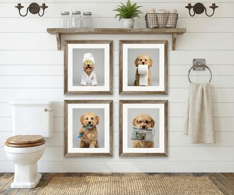 Custom Dog Bathroom Portraits (Set of 4) – Funny Dog Spa Prints - digital file