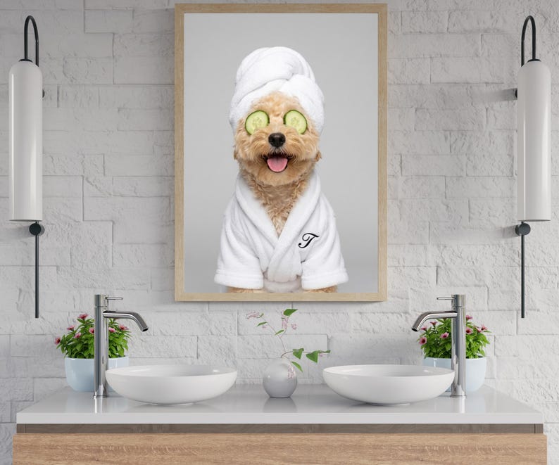Custom Dog Bathroom Portraits (Set of 4) – Funny Dog Spa Prints - digital file