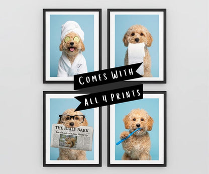 Custom Dog Bathroom Portraits (Set of 4) – Funny Dog Spa Prints - digital file